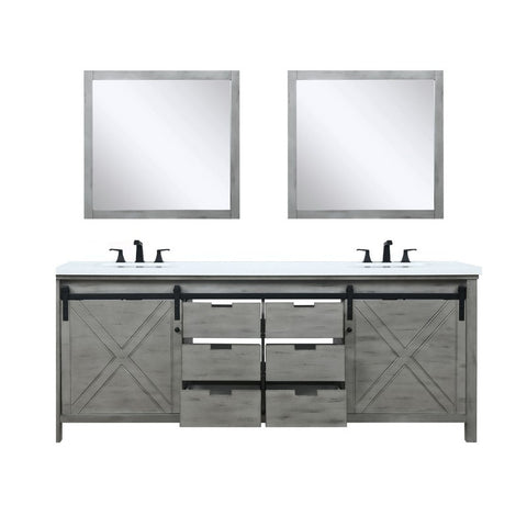 Image of Marsyas 84" Ash Grey Double Vanity Set, White Quartz Top | LM342284DHCSM34F