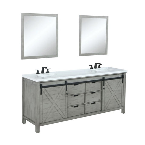 Image of Marsyas 84" Ash Grey Double Vanity Set, White Quartz Top | LM342284DHCSM34F