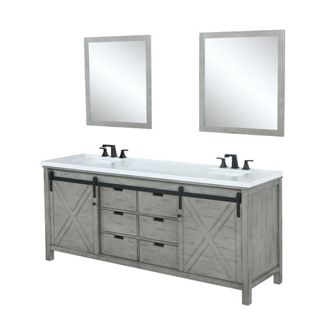 Image of Marsyas 84" Ash Grey Double Vanity Set, White Quartz Top | LM342284DHCSM34F