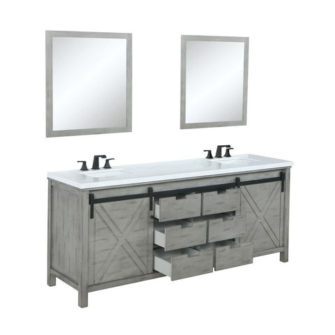 Image of Marsyas 84" Ash Grey Double Vanity Set, White Quartz Top | LM342284DHCSM34F