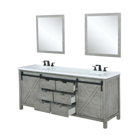Image of Marsyas 84" Ash Grey Double Vanity Set, White Quartz Top | LM342284DHCSM34F