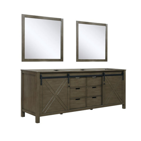 Image of Marsyas 84" Rustic Brown Double Vanity, no Top and 34" Mirrors | LM342284DK00M34