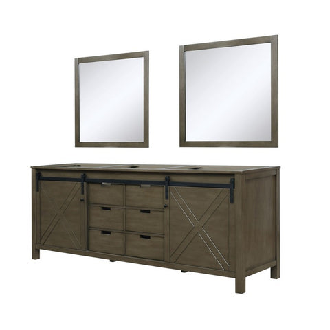 Image of Marsyas 84" Rustic Brown Double Vanity, no Top and 34" Mirrors | LM342284DK00M34