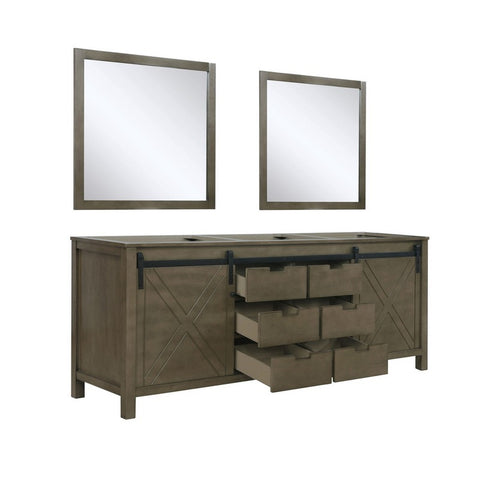 Image of Marsyas 84" Rustic Brown Double Vanity, no Top and 34" Mirrors | LM342284DK00M34