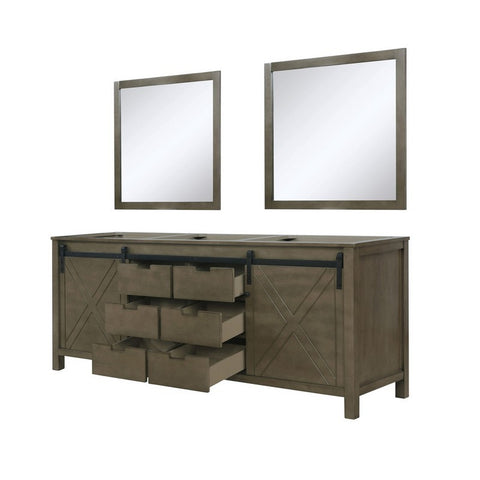 Image of Marsyas 84" Rustic Brown Double Vanity, no Top and 34" Mirrors | LM342284DK00M34