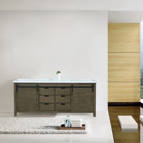 Image of Marsyas 84" Rustic Brown Double Vanity, White Quartz Top | LM342284DKCS000