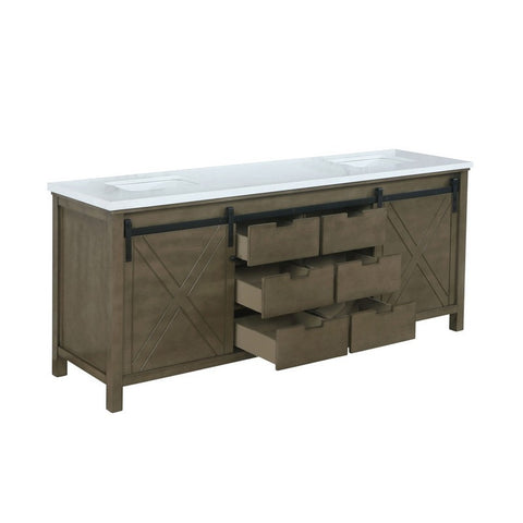 Image of Marsyas 84" Rustic Brown Double Vanity, White Quartz Top | LM342284DKCS000