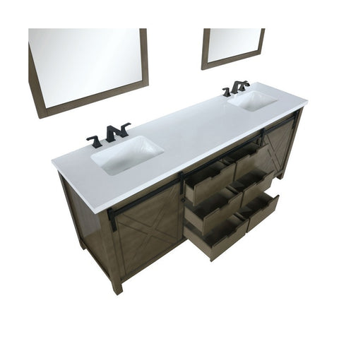 Image of Marsyas 84" Rustic Brown Double Vanity Set, White Quartz Top | LM342284DKCSM34F