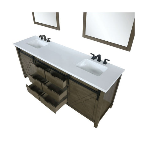 Image of Marsyas 84" Rustic Brown Double Vanity Set, White Quartz Top | LM342284DKCSM34F