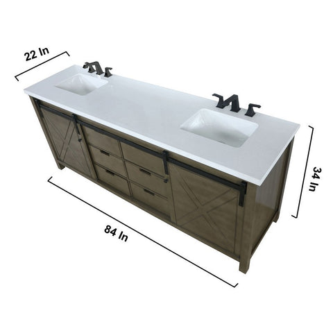 Image of Marsyas 84" Rustic Brown Double Vanity Set, White Quartz Top | LM342284DKCSM34F