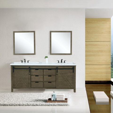 Image of Marsyas 84" Rustic Brown Double Vanity Set, White Quartz Top | LM342284DKCSM34F