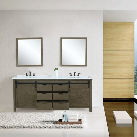 Image of Marsyas 84" Rustic Brown Double Vanity Set, White Quartz Top | LM342284DKCSM34F