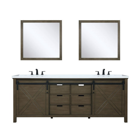 Image of Marsyas 84" Rustic Brown Double Vanity Set, White Quartz Top | LM342284DKCSM34F