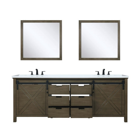 Image of Marsyas 84" Rustic Brown Double Vanity Set, White Quartz Top | LM342284DKCSM34F