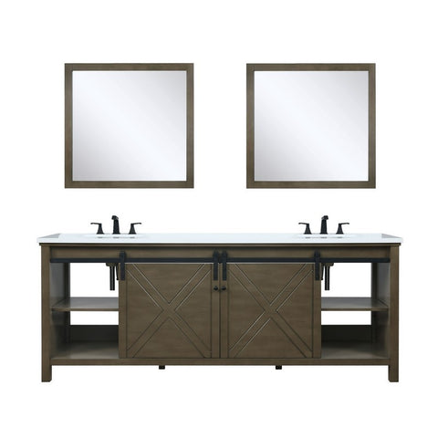 Image of Marsyas 84" Rustic Brown Double Vanity Set, White Quartz Top | LM342284DKCSM34F