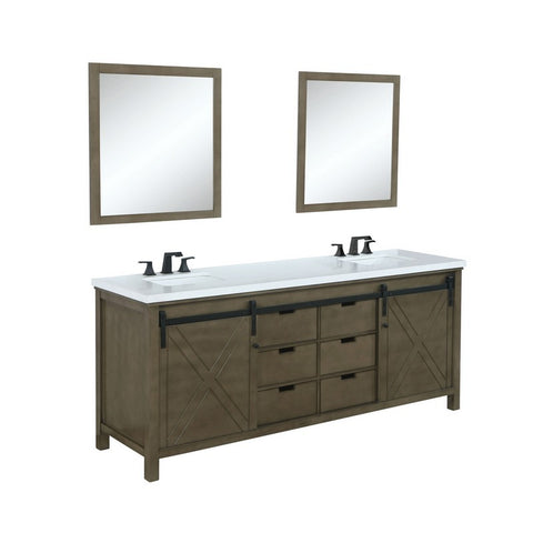 Image of Marsyas 84" Rustic Brown Double Vanity Set, White Quartz Top | LM342284DKCSM34F