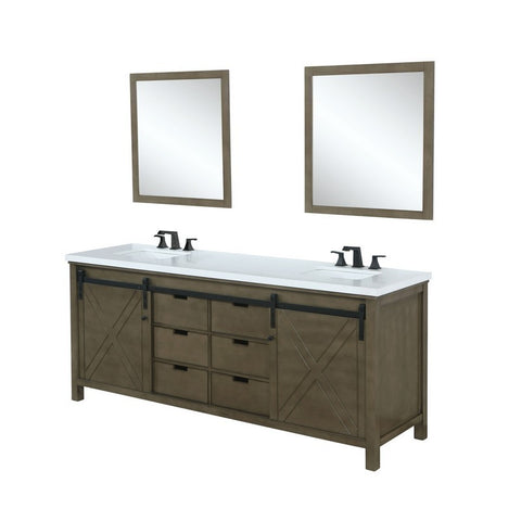 Image of Marsyas 84" Rustic Brown Double Vanity Set, White Quartz Top | LM342284DKCSM34F