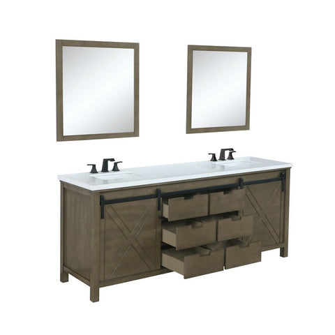 Image of Marsyas 84" Rustic Brown Double Vanity Set, White Quartz Top | LM342284DKCSM34F