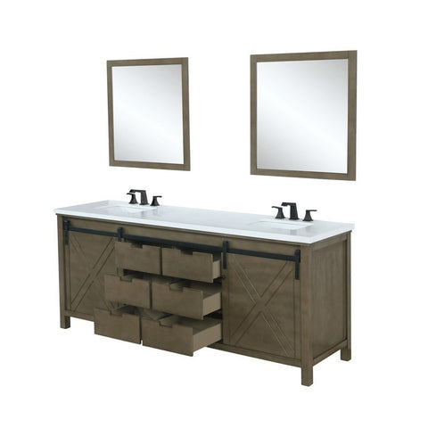 Image of Marsyas 84" Rustic Brown Double Vanity Set, White Quartz Top | LM342284DKCSM34F