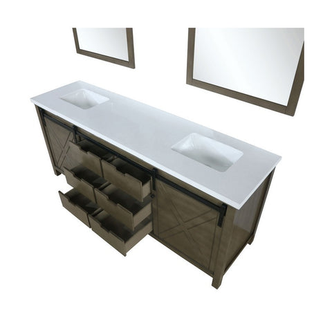 Image of Marsyas 84" Rustic Brown Double Vanity, White Quartz Top and 34" Mirrors | LM342284DKCSM34