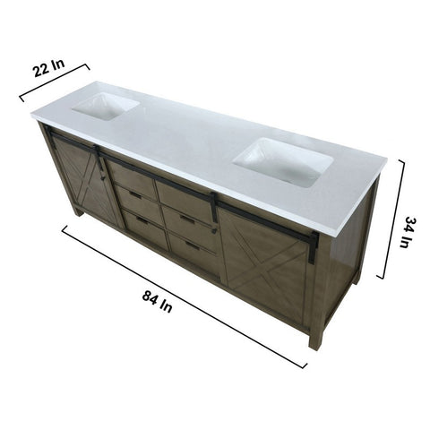 Image of Marsyas 84" Rustic Brown Double Vanity, White Quartz Top and 34" Mirrors | LM342284DKCSM34