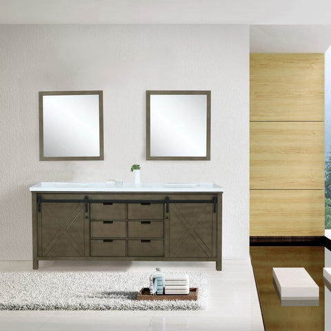 Image of Marsyas 84" Rustic Brown Double Vanity, White Quartz Top and 34" Mirrors | LM342284DKCSM34