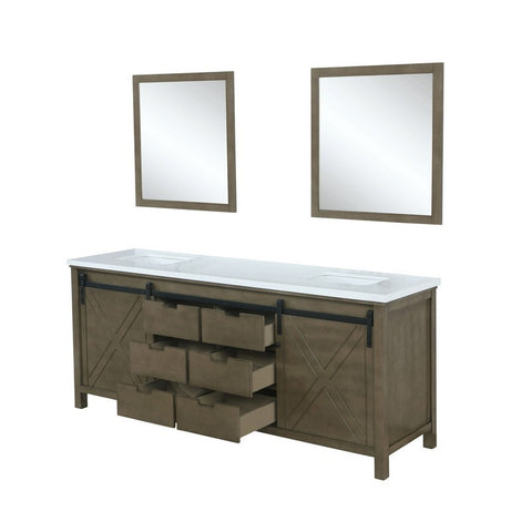 Image of Marsyas 84" Rustic Brown Double Vanity, White Quartz Top and 34" Mirrors | LM342284DKCSM34
