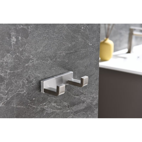 Image of Lexora Bagno Bianca Stainless Steel Double Robe Hook - Brushed Nickel | LRH18152BN