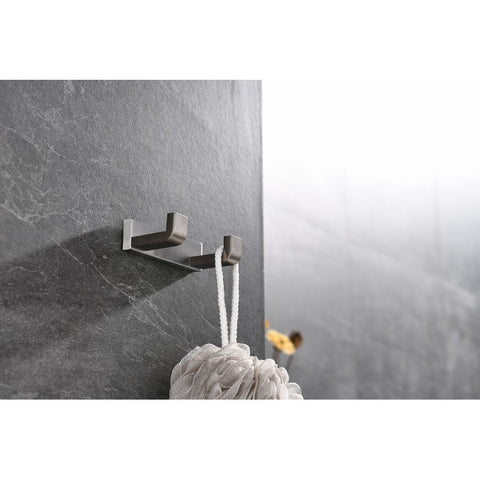 Image of Lexora Bagno Bianca Stainless Steel Double Robe Hook - Brushed Nickel | LRH18152BN