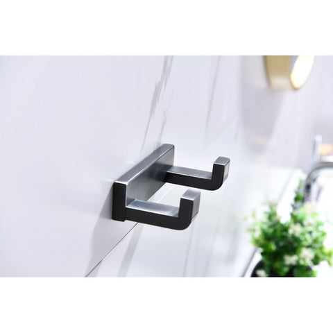 Image of Lexora Bagno Bianca Stainless Steel Double Robe Hook - Gun Metal | LRH18152GM