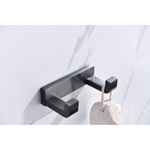 Image of Lexora Bagno Bianca Stainless Steel Double Robe Hook - Gun Metal | LRH18152GM