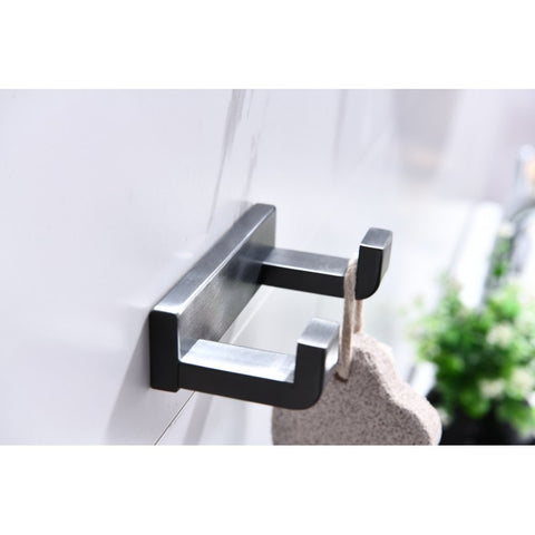 Image of Lexora Bagno Bianca Stainless Steel Double Robe Hook - Gun Metal | LRH18152GM