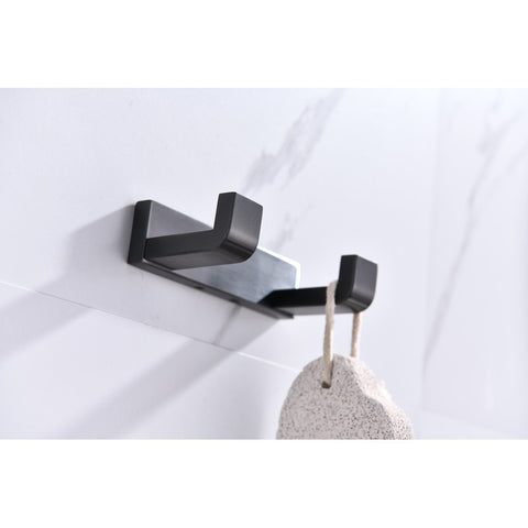 Image of Lexora Bagno Bianca Stainless Steel Double Robe Hook - Gun Metal | LRH18152GM