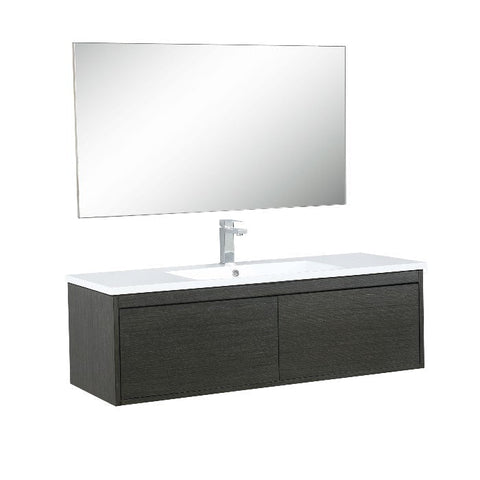 Image of Lexora Sant Contemporary 48" Iron Charcoal Bathroom Vanity Set with Labaro Rose Gold Faucet | LS48SRAISM43FRG