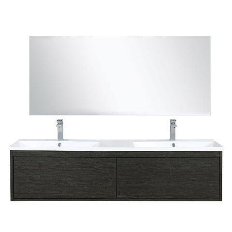 Image of Lexora Sant Contemporary 60" Iron Charcoal Double Bathroom Vanity Set with Labaro Brushed Nickel Faucet | LS60DRAISM55FBN