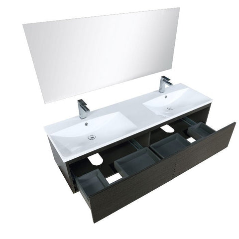 Image of Lexora Sant Contemporary 60" Iron Charcoal Double Bathroom Vanity Set with Balzani Gun Metal Faucet | LS60DRAISM55FGM