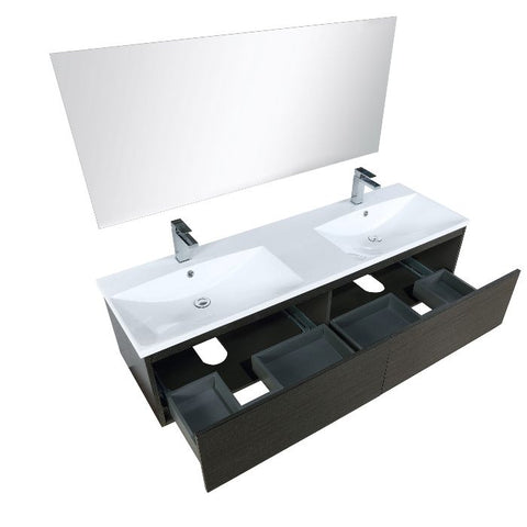 Image of Lexora Sant Contemporary 60" Iron Charcoal Double Bathroom Vanity Set with Labaro Brushed Nickel Faucet | LS60DRAISM55FBN