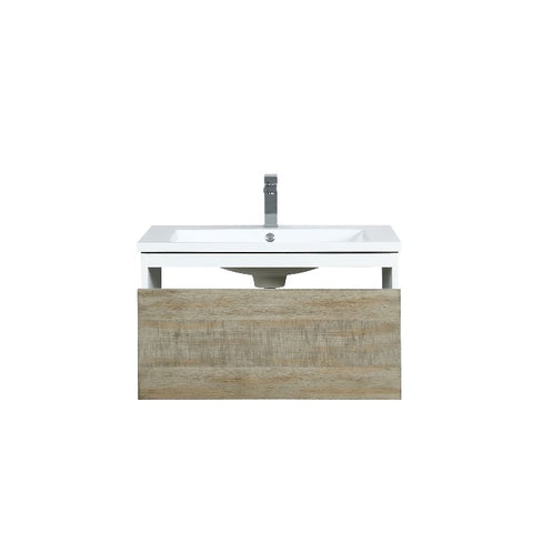 Image of Lexora Scopi Modern 30" Rustic Acacia Bathroom Vanity w/ Acrylic Composite Top, and Labaro Brushed Nickel Faucet | LSC30SRAOS000FBN
