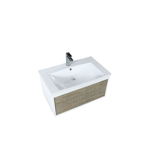 Image of Lexora Scopi Modern 30" Rustic Acacia Bathroom Vanity w/ Acrylic Composite Top, and Labaro Rose Gold Faucet | LSC30SRAOS000FRG