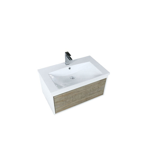 Image of Lexora Scopi Modern 30" Rustic Acacia Bathroom Vanity w/ Acrylic Composite Top, and Balzani Gun Metal Faucet | LSC30SRAOS000FGM