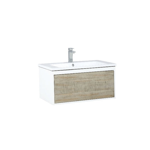 Image of Lexora Scopi Modern 30" Rustic Acacia Bathroom Vanity w/ Acrylic Composite Top, and Monte Chrome Faucet | LSC30SRAOS000FCH