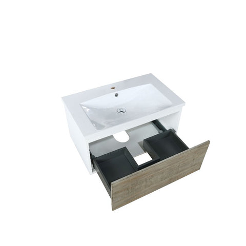 Image of Lexora Scopi Modern 30" Rustic Acacia Bathroom Vanity and Acrylic Composite Top | LSC30SRAOS000