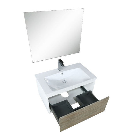 Image of Lexora Scopi Modern 30" Rustic Acacia Bathroom Vanity Set w/ Acrylic Composite Top, and Balzani Gun Metal Faucet | LSC30SRAOSM28FGM