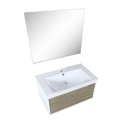 Image of Lexora Scopi Modern 30" Rustic Acacia Bathroom Vanity w/ Acrylic Composite Top, and Frameless Mirror | LSC30SRAOSM28