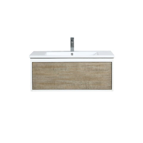 Image of Lexora Scopi Modern 36" Rustic Acacia Bathroom Vanity w/ Acrylic Composite Top, and Labaro Rose Gold Faucet | LSC36SRAOS000FRG