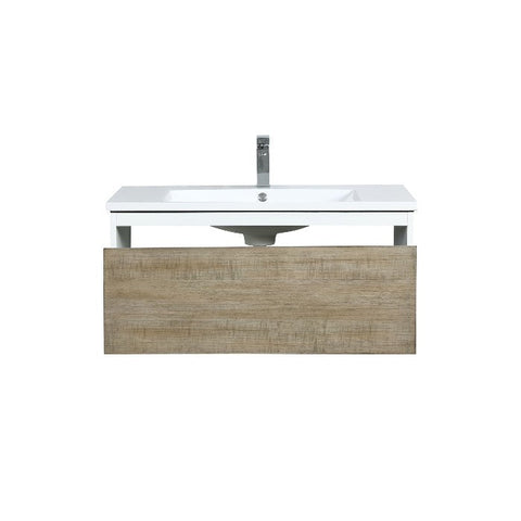 Image of Lexora Scopi Modern 36" Rustic Acacia Bathroom Vanity w/ Acrylic Composite Top, and Labaro Rose Gold Faucet | LSC36SRAOS000FRG