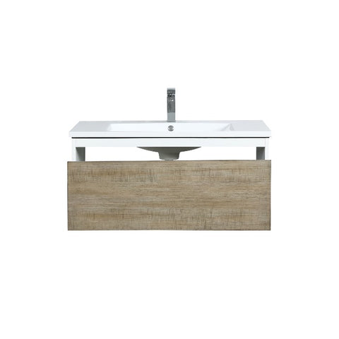 Image of Lexora Scopi Modern 36" Rustic Acacia Bathroom Vanity w/ Acrylic Composite Top, and Monte Chrome Faucet | LSC36SRAOS000FCH