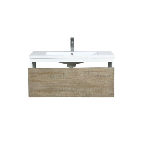 Image of Lexora Scopi Modern 36" Rustic Acacia Bathroom Vanity w/ Acrylic Composite Top, and Balzani Gun Metal Faucet | LSC36SRAOS000FGM