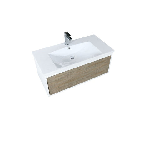 Image of Lexora Scopi Modern 36" Rustic Acacia Bathroom Vanity w/ Acrylic Composite Top, and Balzani Gun Metal Faucet | LSC36SRAOS000FGM
