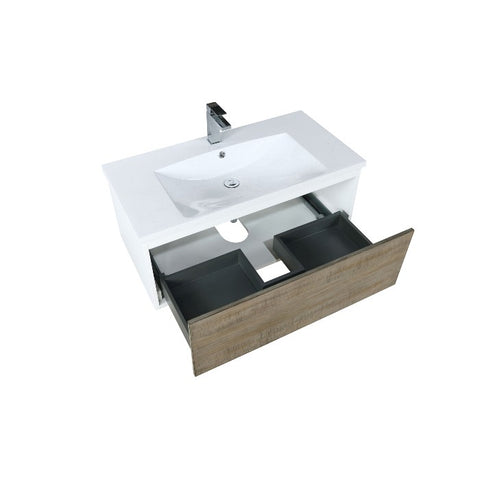 Image of Lexora Scopi Modern 36" Rustic Acacia Bathroom Vanity w/ Acrylic Composite Top, and Monte Chrome Faucet | LSC36SRAOS000FCH